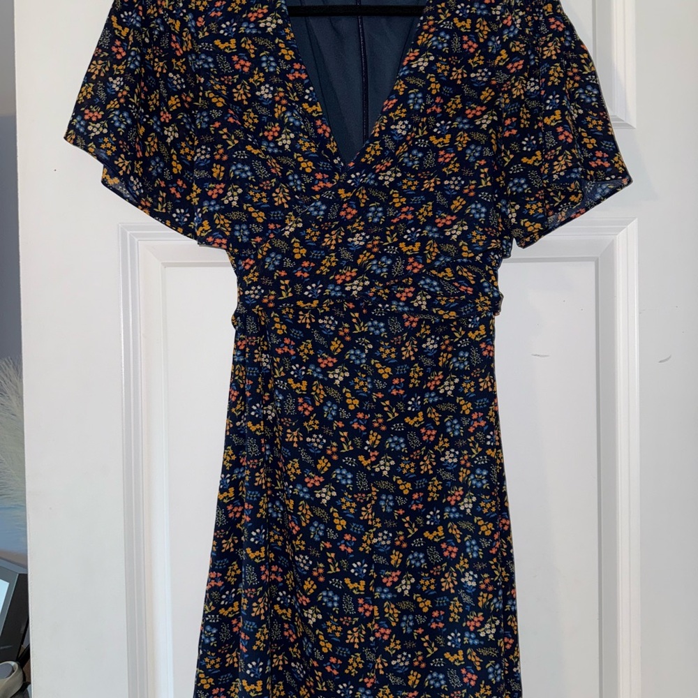 Madewell Blue and Yellow Wrap Tie Front Midi Dress